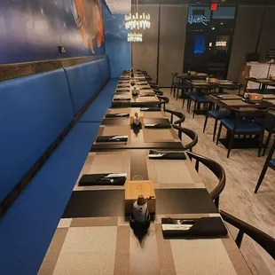 tables and chairs in a restaurant