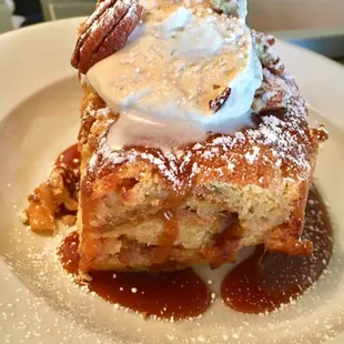 Vanilla bread pudding w/bourbon caramel and orange cardamom whip. A Garage must!