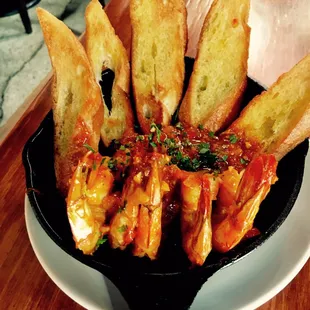Spicy skillet shrimp w/ sambal, fresh garlic, shallots, and white wine