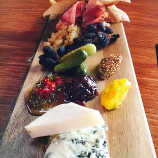 Garage Board- two cured artisan meats, aged goat Gouda, Point Reyes Bay Blue, all the goodies
