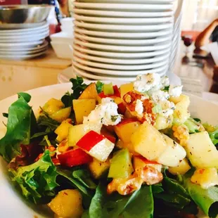 Farm salad- seasonal greens, fresh herbs, local apples, goat cheese crumble