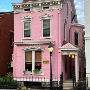 a pink building