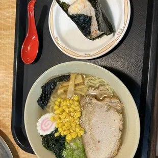 Classic Ramen and salmon rice  onigiri