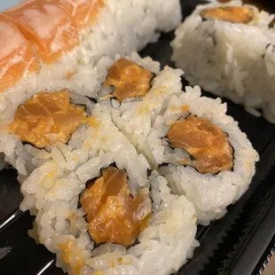 a closeup of the sushi