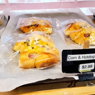 a variety of pastries on display