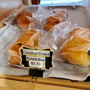 coconut croissants and raisin buns