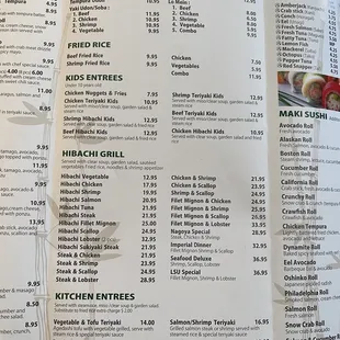 the menu of the restaurant