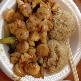 Teriyaki chicken and shrimp.