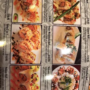 sushi and sashimi, menu