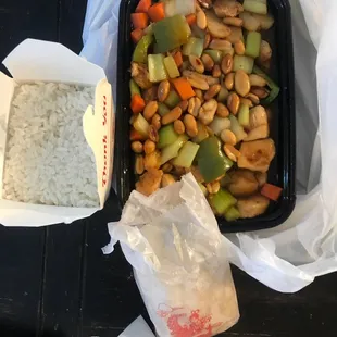 Kung Pao Chicken comes with rice