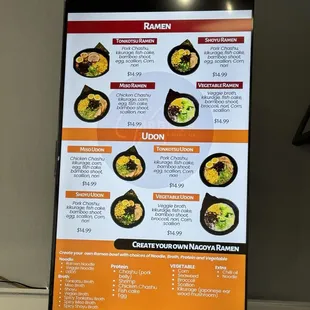 Ramen menu