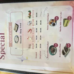 sushi and sashimi, menu