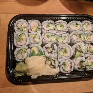 Pork-based ramen and California rolls to go with the food for all app!