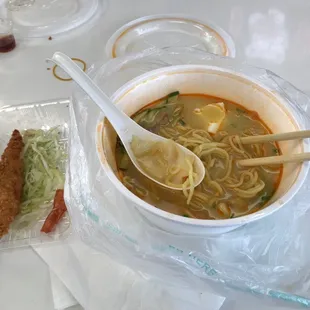 Pork ramen (in the chx ramen broth) and shrimp tempura