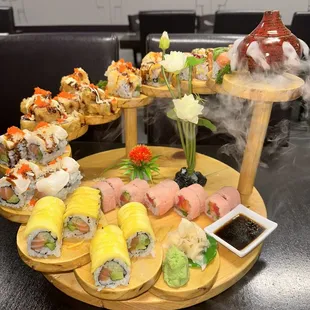 a variety of sushi and hibachi