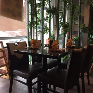 a view of a dining room
