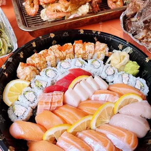 sashimi, sushi, sushi and sashimi, food