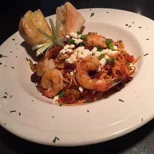 Pasta Diablo -perfect amount of spice with feta cheese and amazing bread