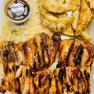 Chicken Teriyaki and Gyoza with Fried rice