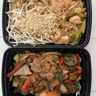 Top: Chicken Pad Thai Botton: Beef P3. Drunken Noodles