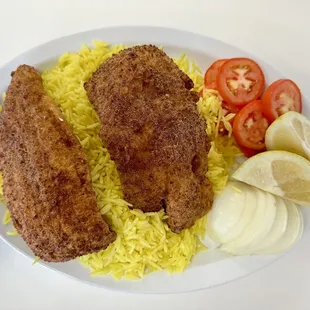 Fried catfish and saffron rice. Super delicious, super fresh.