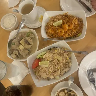 Pad thai, curry, fried rice and tom yang soup