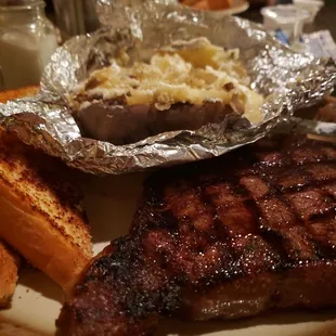 Rib eye steak, bake potato