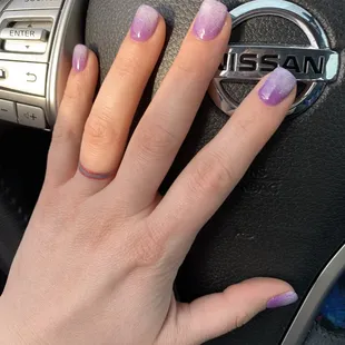 White to purple ombré dip powder nails over natural nails