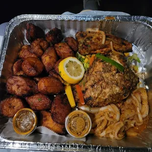 Grilled salmon with plantains - soooo much food!