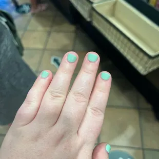 How short my nails got trimmed. My nail beds are very short so this is purely my nail bed that got painted.