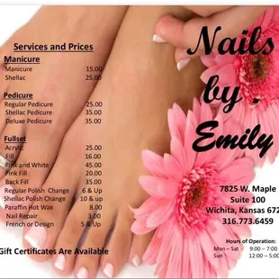 Price list for all services.