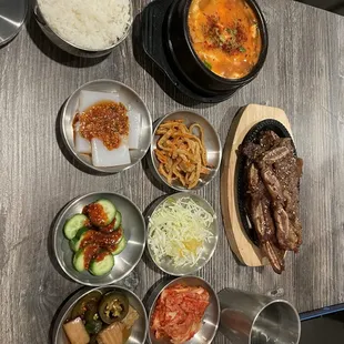 Galbi tofu soup combo and banchan
