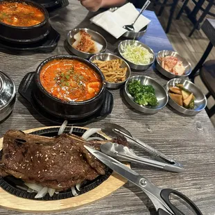 LA Galbi + Spicy Beef Seafood Tofu Soup