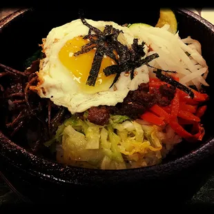 Hot Stone Bibimbap (Mixed Rice &amp;&amp; Vegetables).