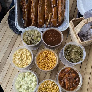 All of the sides and a slab of pork ribs--incredible!