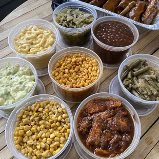 All of the sides!!! And a slab of pork ribs.