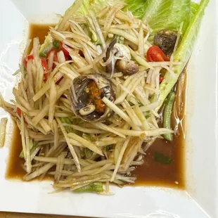 Papaya salad with little crabs.