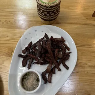 Beef Jerky with sticky rice.
