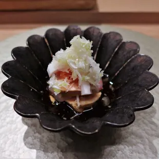 a small dish of food on a table
