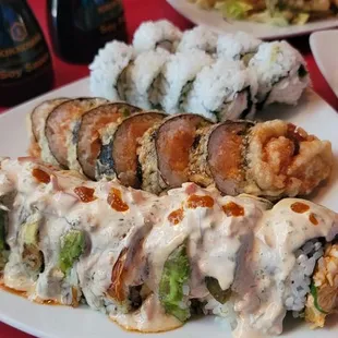 L-Las Vegas Roll. C-Godzilla Roll R- California Roll cuz y not