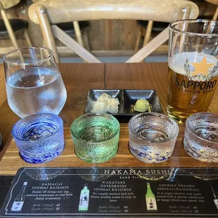 a selection of drinks on a table