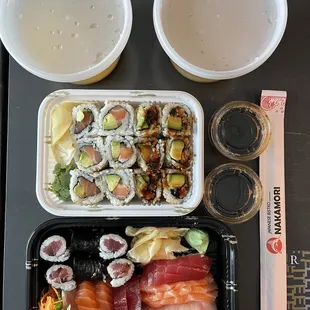 Uber eats! 2 roll lunch special (salmon avocado, eel avocado). Sushi Sashimi lunch special.