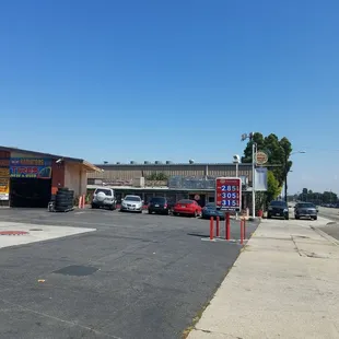 a parking lot with cars