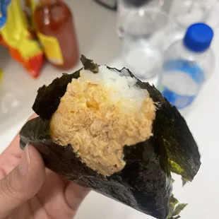 Spicy tuna rice ball, these ones have so much filling in them and the other places! :)