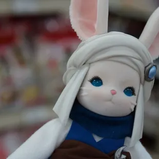 a white rabbit with blue eyes
