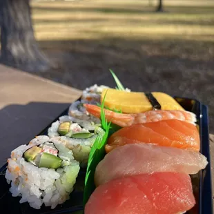 Beautiful day for a sushi picnic. Combination platter is always yummy.