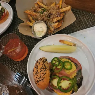 Diablo burger &amp; truffle parm fries