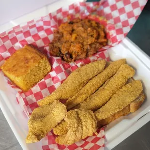 Tony Special: 
4pc Fish
W/ Corn Bread  &amp; Yams