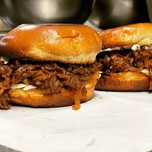 two pulled pork sandwiches