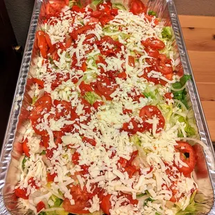 Naked City Pizza Catering 10/18/21: Naked Salad - Spinach, Lettuce, Red Peppers, Mozzarella Cheese, Tomatoes, Red Wine Vinaigrette